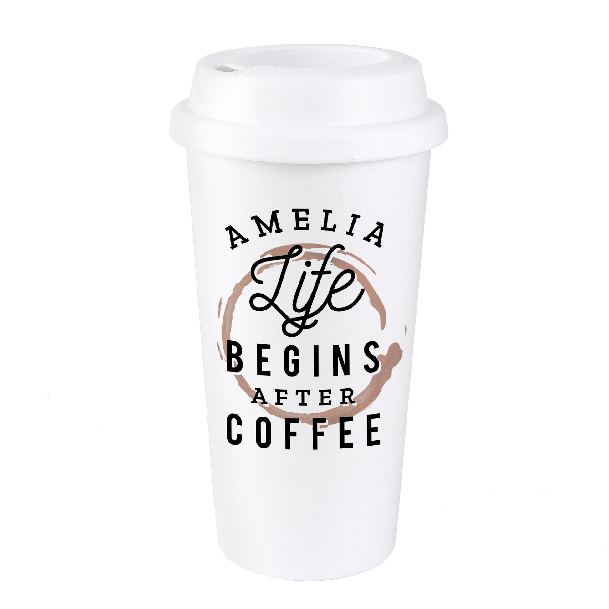 Personalised 'Life Begins After Coffee' Insulated Reusable Eco Travel Cup - Inspired Creative Gifts