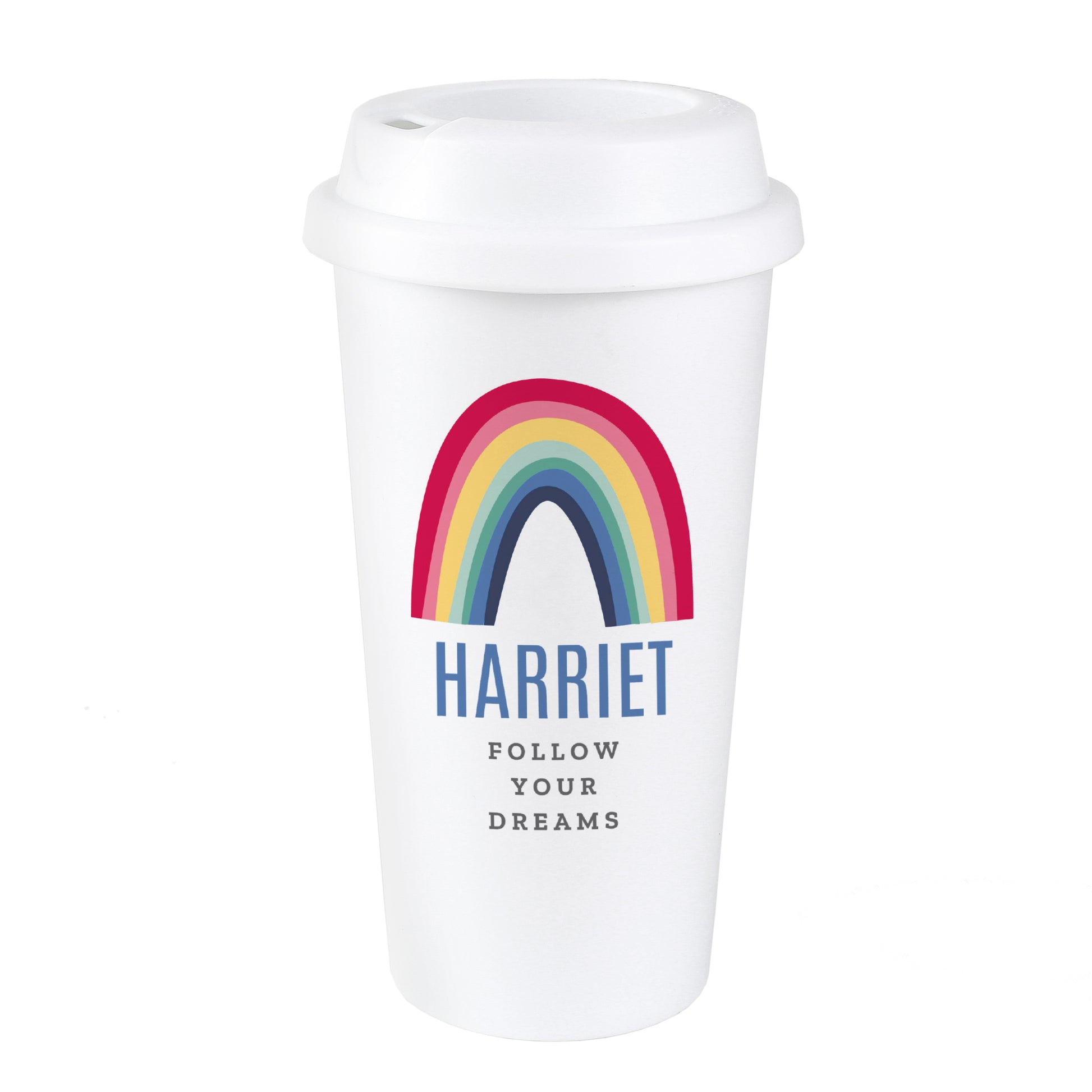 Personalised Rainbow Insulated Reusable Eco Travel Cup - Inspired Creative Gifts