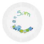 Personalised Patchwork Train Plastic Plate for Christmas