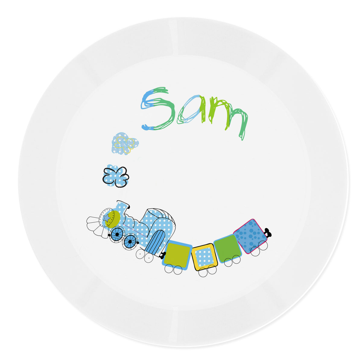 Personalised Patchwork Train Plastic Plate for Christmas