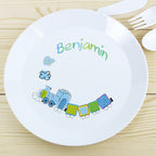 Personalised Patchwork Train Plastic Plate for Christmas