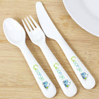 Personalised Patchwork Train 3 Piece Plastic Cutlery Set | Mealtime Essentials | Christening Gift
