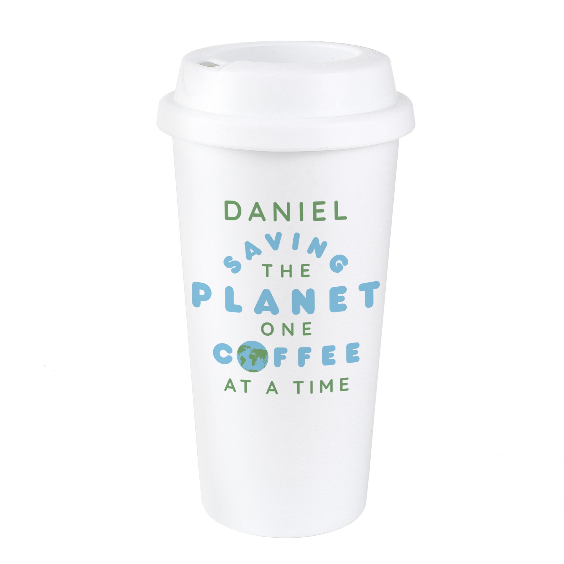 Personalised 'Saving the Planet' Insulated Reusable Eco Travel Cup - Inspired Creative Gifts
