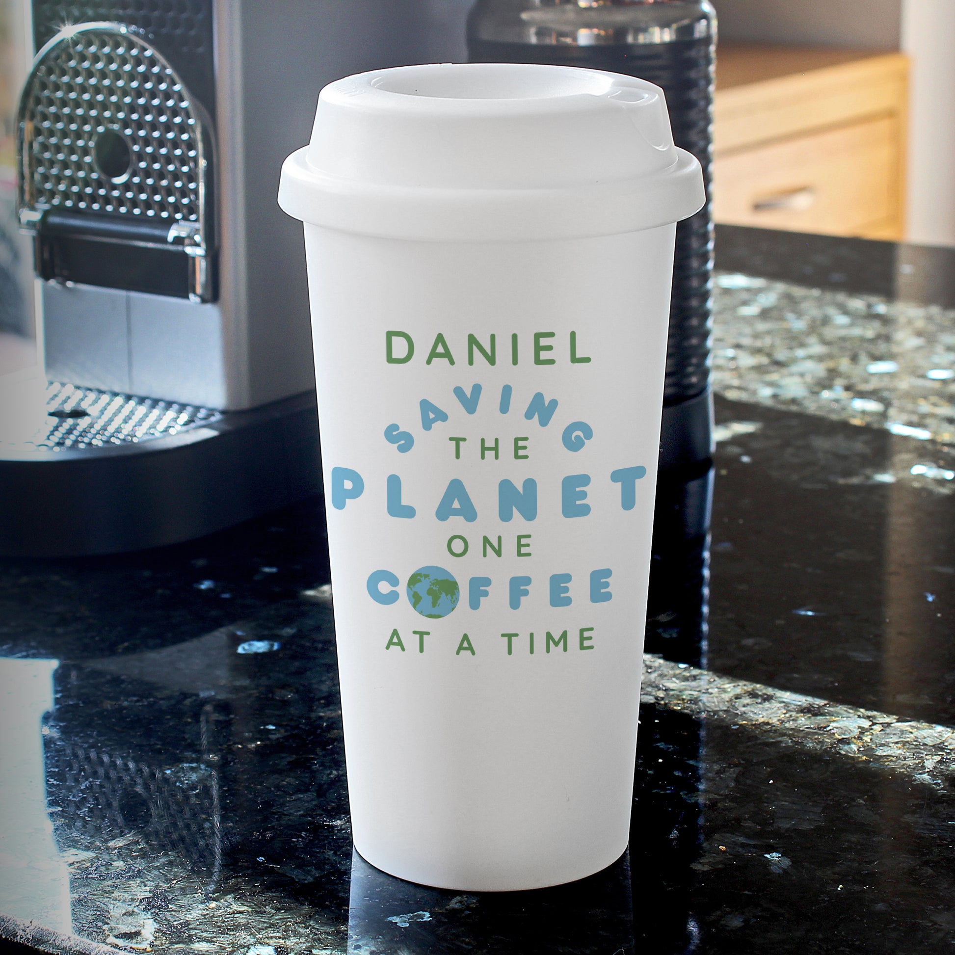 Personalised 'Saving the Planet' Insulated Reusable Eco Travel Cup - Inspired Creative Gifts