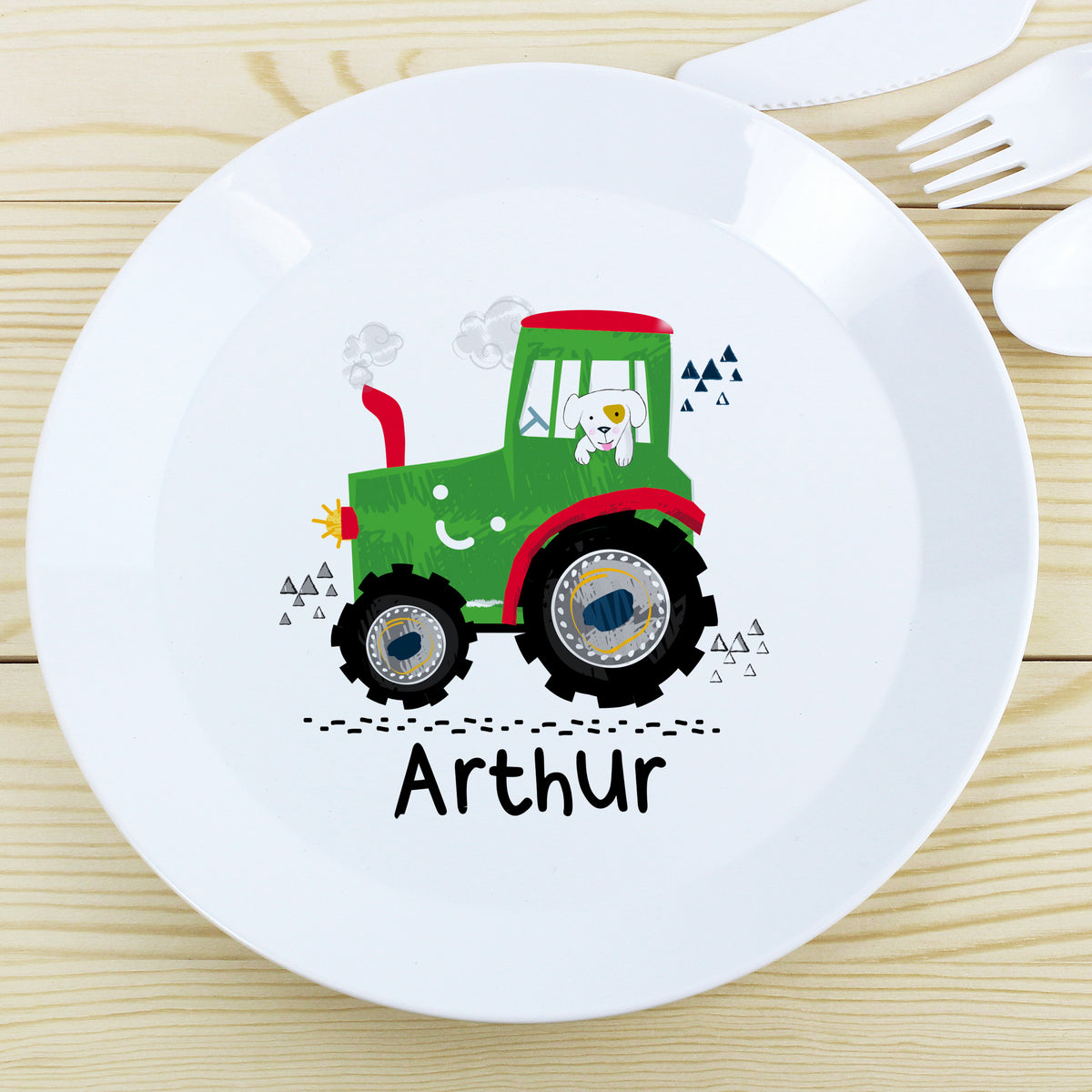 Personalised Tractor Plastic Plate for Christmas