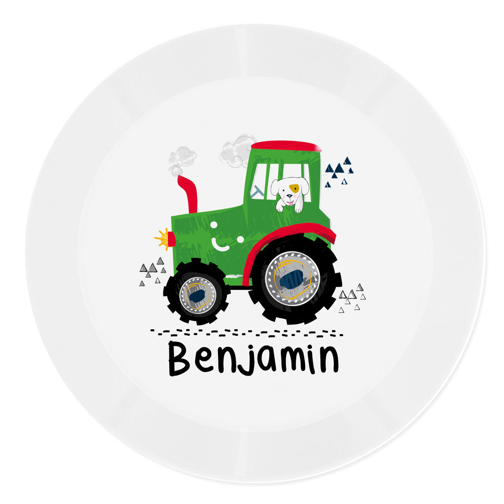 Personalised Tractor Plastic Plate for Christmas
