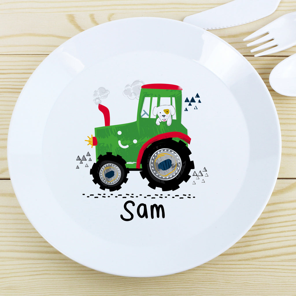Personalised Tractor Plastic Plate for Christmas