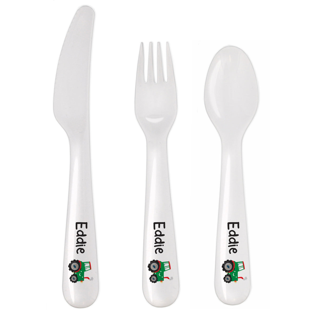 Personalised Tractor 3 Piece Plastic Cutlery Set | Mealtime Essentials | Christening Gift