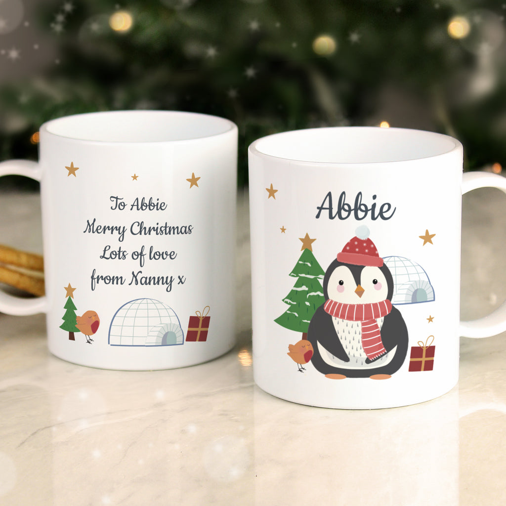Personalised Christmas Penguin Plastic Mug | Christmas Gift