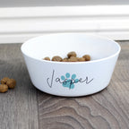Personalised Blue Pawprint Plastic Cat Bowl | Christmas Gift