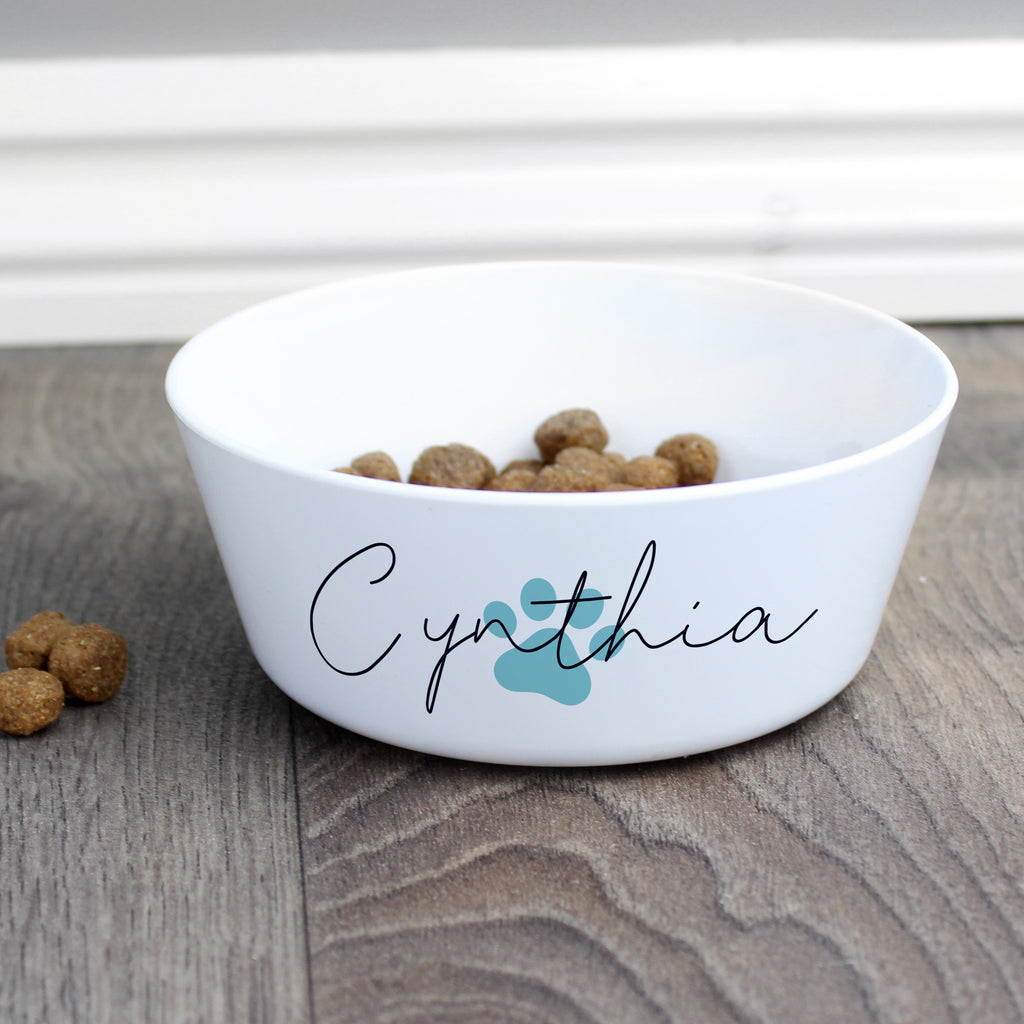 Personalised Blue Pawprint Plastic Cat Bowl | Christmas Gift