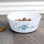Personalised Blue Pawprint Plastic Cat Bowl | Christmas Gift