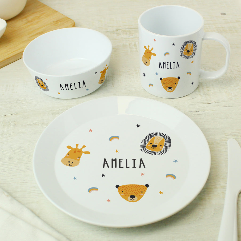 Personalised Safari Animals Plastic Childrens Breakfast Set | Mealtime Essentials