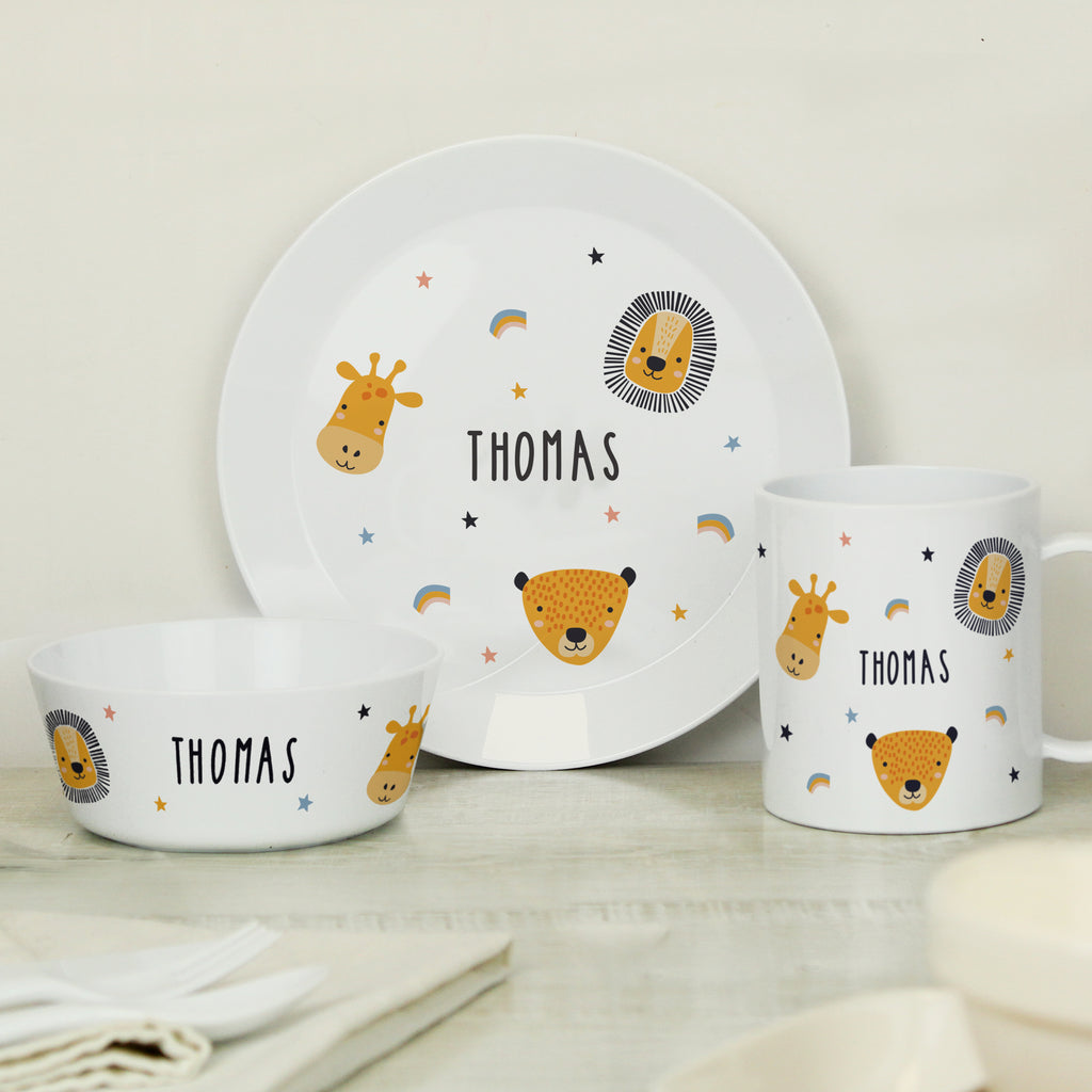 Personalised Safari Animals Plastic Childrens Breakfast Set | Mealtime Essentials