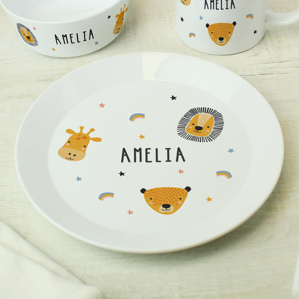 Personalised Safari Animals Plastic Childrens Breakfast Set | Mealtime Essentials