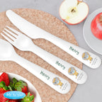 Personalised Tiny Tatty Teddy Jungle Animals Plastic 3 Piece Cutlery Set | Mealtime Essentials | Christening Gift