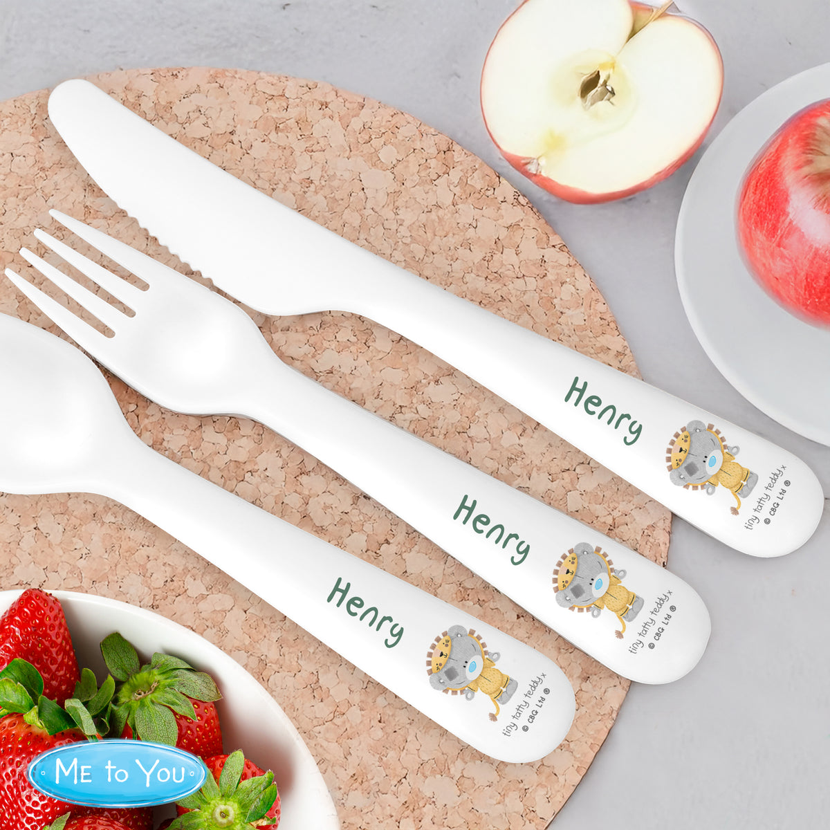 Personalised Tiny Tatty Teddy Jungle Animals Plastic 3 Piece Cutlery Set | Mealtime Essentials | Christening Gift