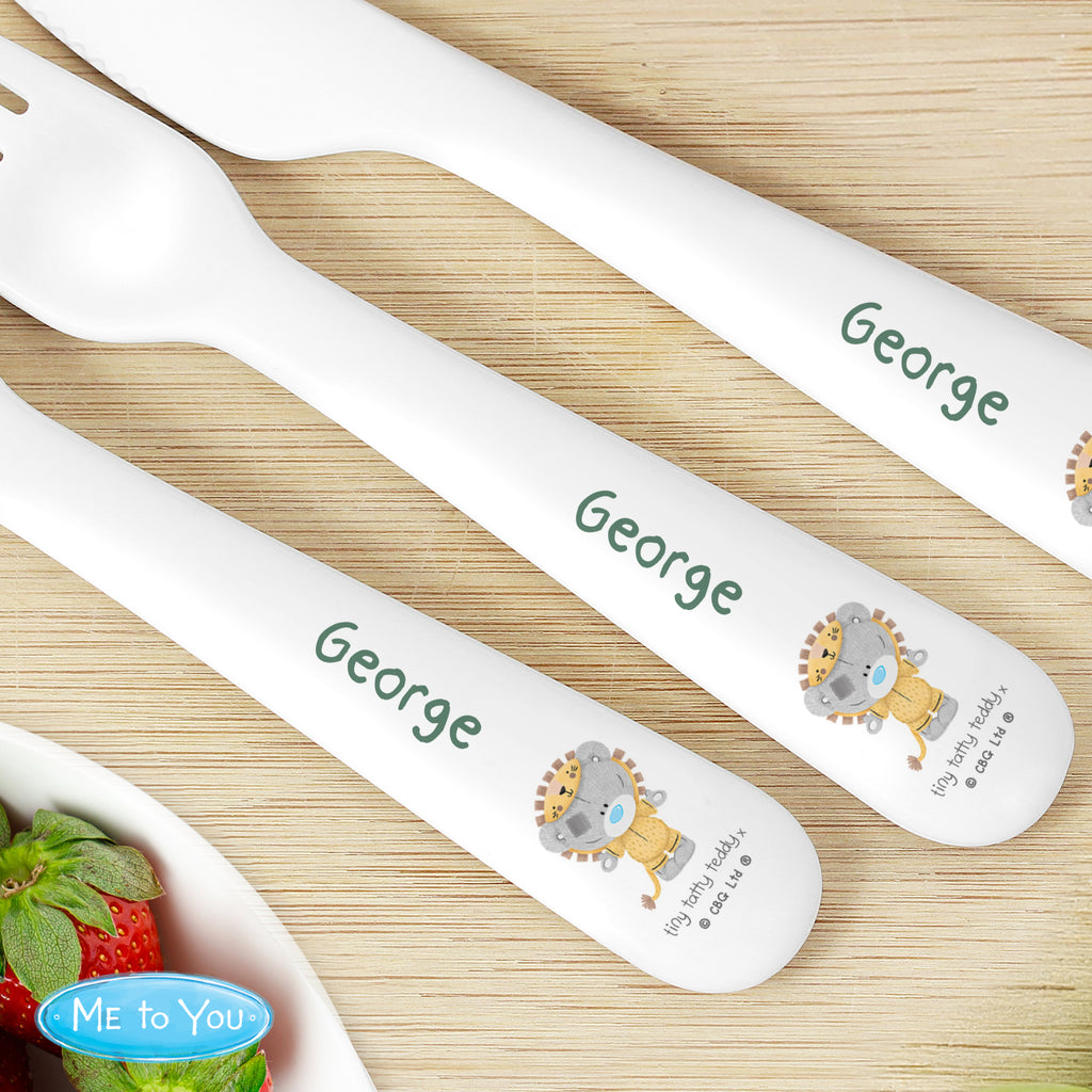 Personalised Tiny Tatty Teddy Jungle Animals Plastic 3 Piece Cutlery Set | Mealtime Essentials | Christening Gift