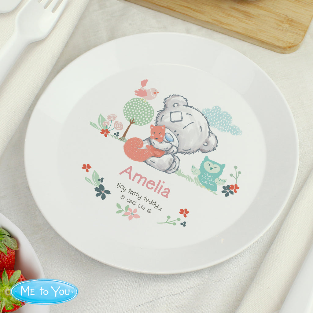 Personalised Tiny Tatty Teddy Woodland Animal Plastic Plate for Christmas