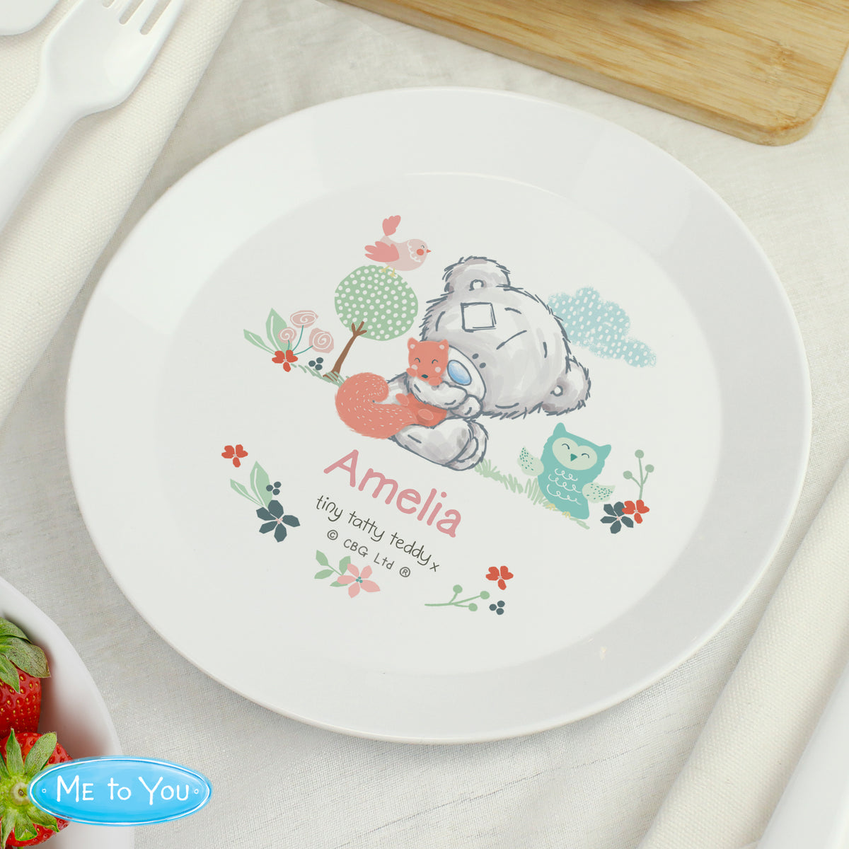 Personalised Tiny Tatty Teddy Woodland Animal Plastic Plate for Christmas