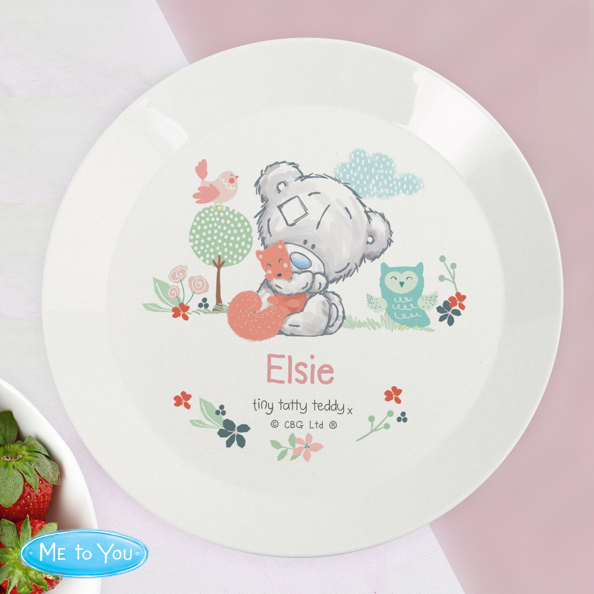 Personalised Tiny Tatty Teddy Woodland Animal Plastic Plate for Christmas