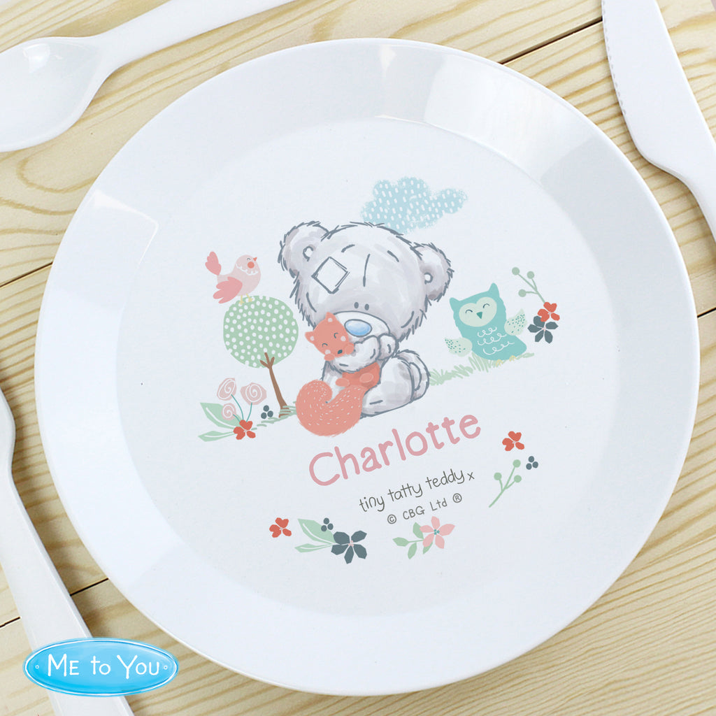 Personalised Tiny Tatty Teddy Woodland Animal Plastic Plate for Christmas