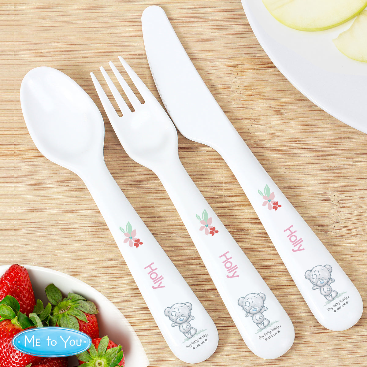 Personalised Tiny Tatty Teddy Woodland Animal 3 Piece Cutlery Set | Christening Gift