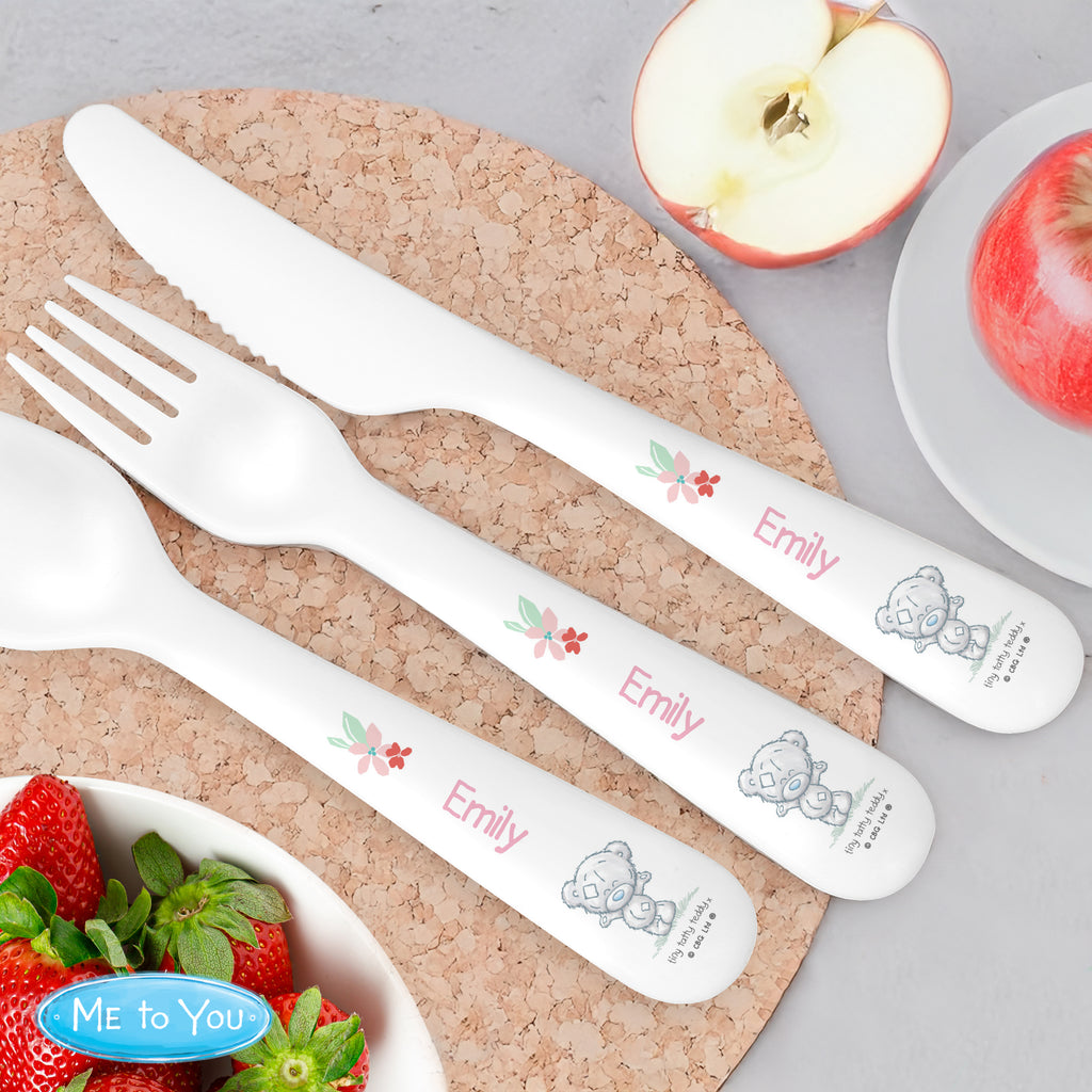 Personalised Tiny Tatty Teddy Woodland Animal 3 Piece Cutlery Set | Christening Gift