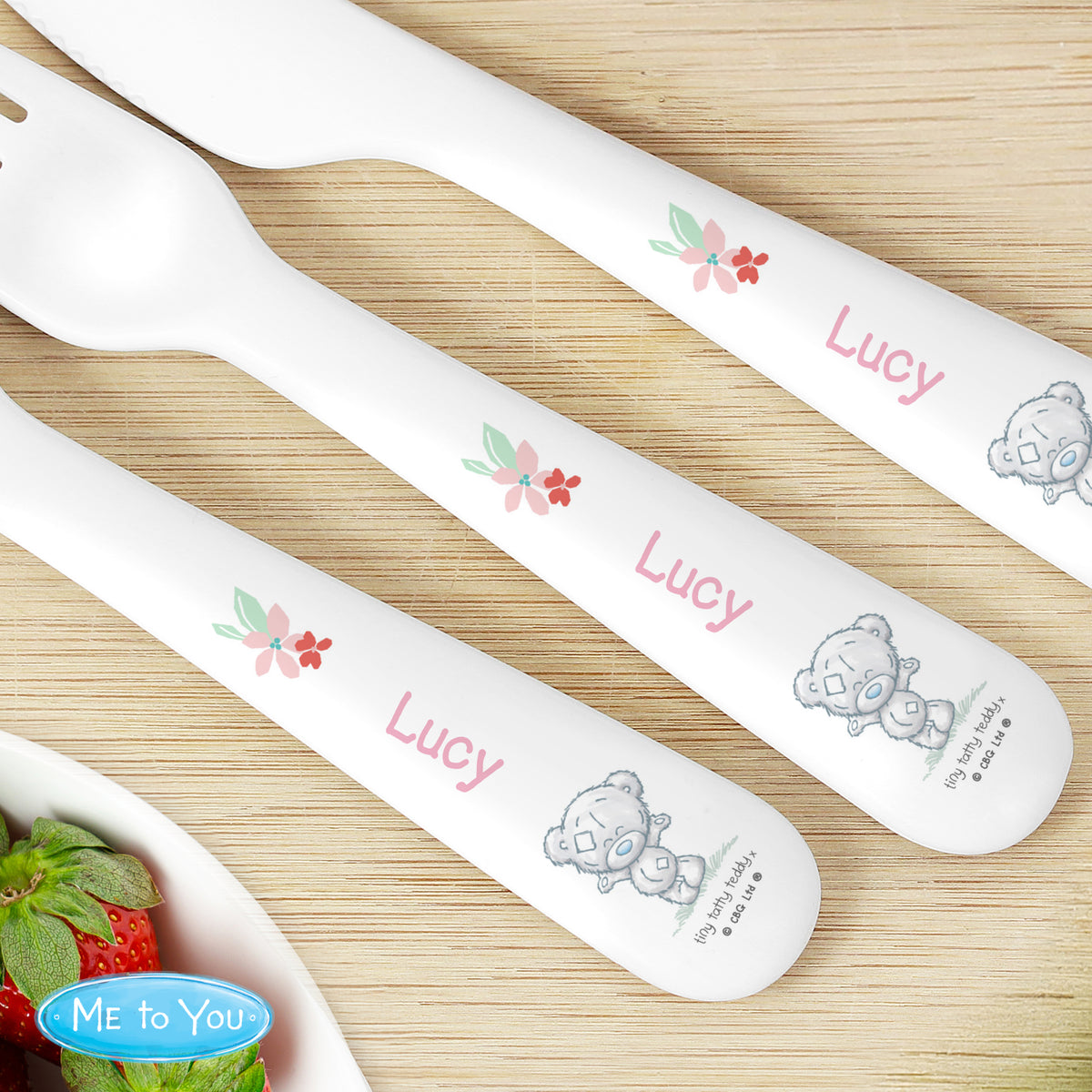 Personalised Tiny Tatty Teddy Woodland Animal 3 Piece Cutlery Set | Christening Gift