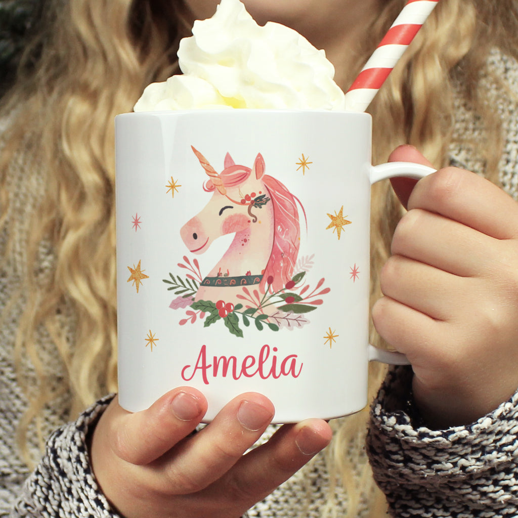 Personalised Unicorn Christmas Plastic Mug for Christmas