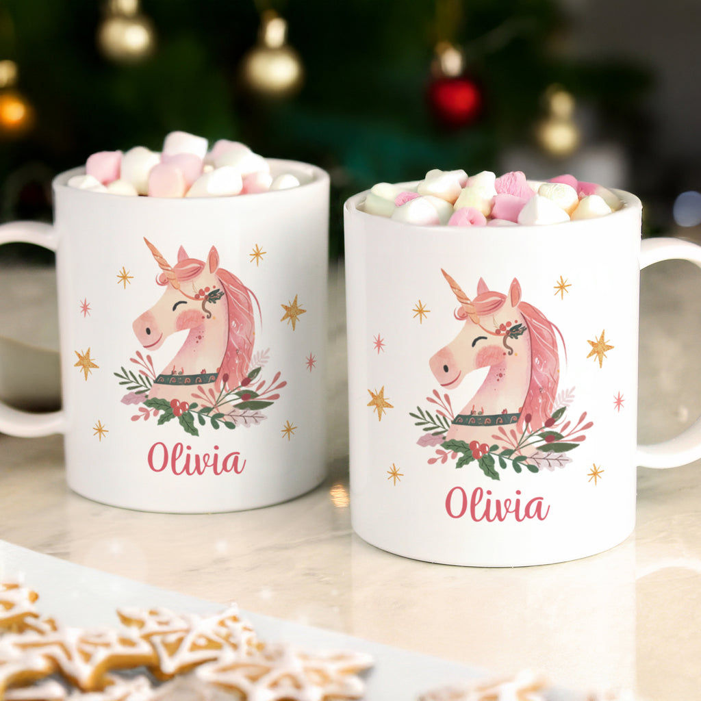 Personalised Unicorn Christmas Plastic Mug for Christmas