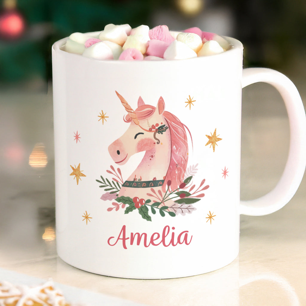 Personalised Unicorn Christmas Plastic Mug for Christmas