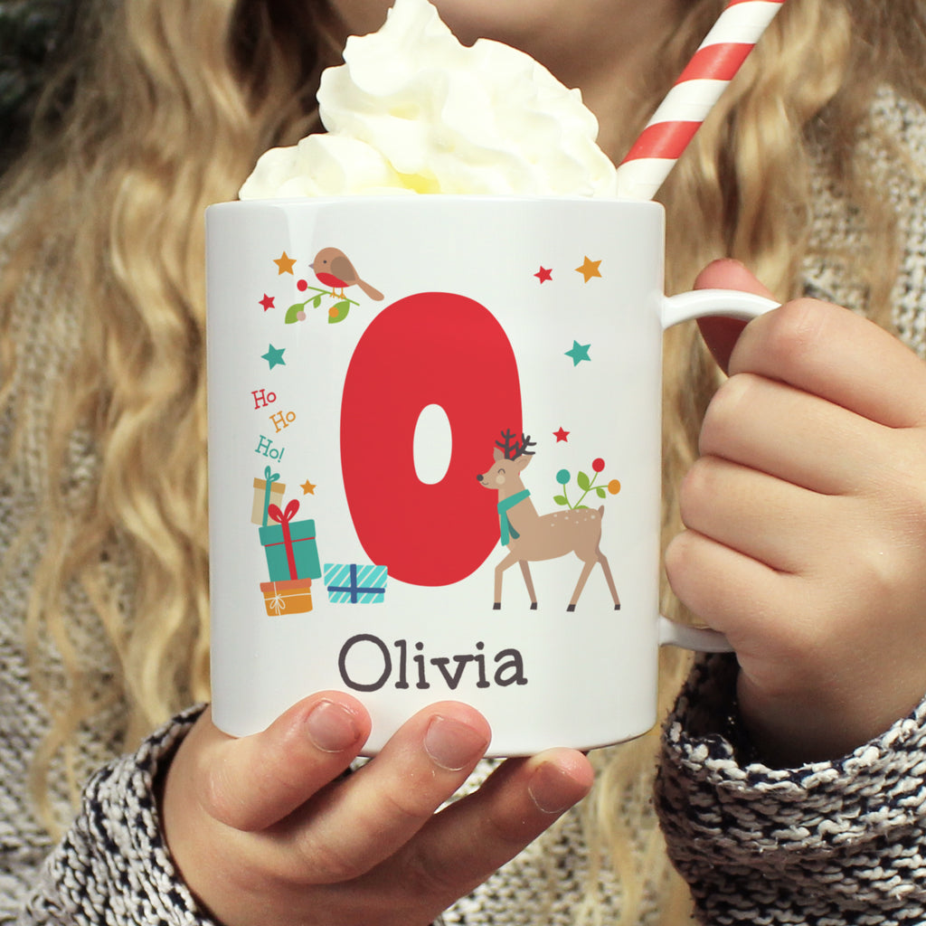 Personalised Initial Reindeer Christmas Plastic Mug | Christmas Gift