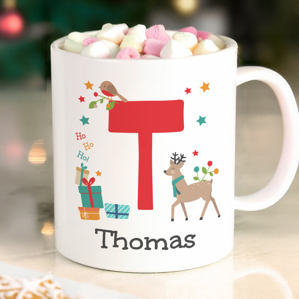 Personalised Initial Reindeer Christmas Plastic Mug | Christmas Gift