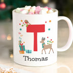 Personalised Initial Reindeer Christmas Plastic Mug | Christmas Gift