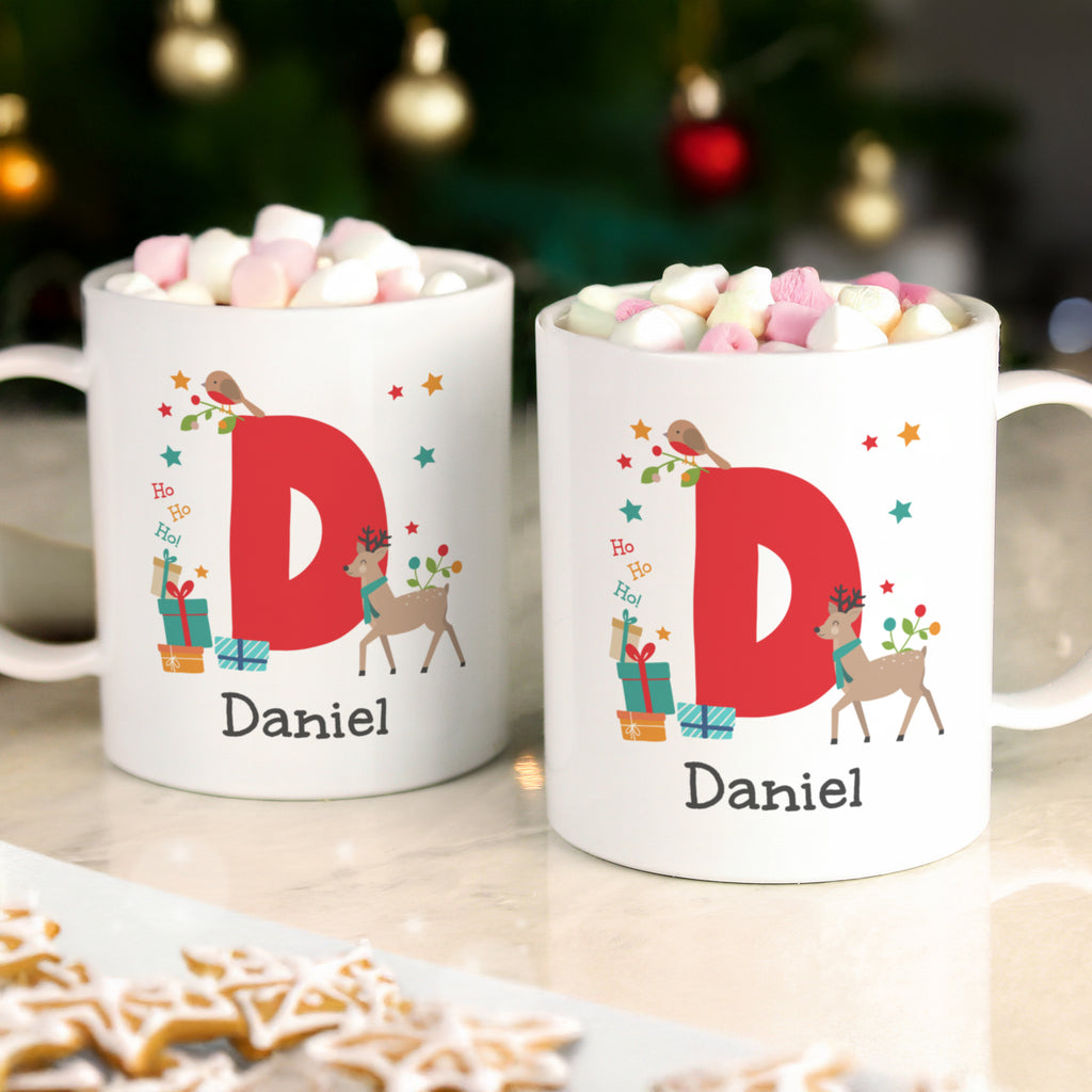 Personalised Initial Reindeer Christmas Plastic Mug | Christmas Gift