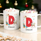 Personalised Initial Reindeer Christmas Plastic Mug | Christmas Gift
