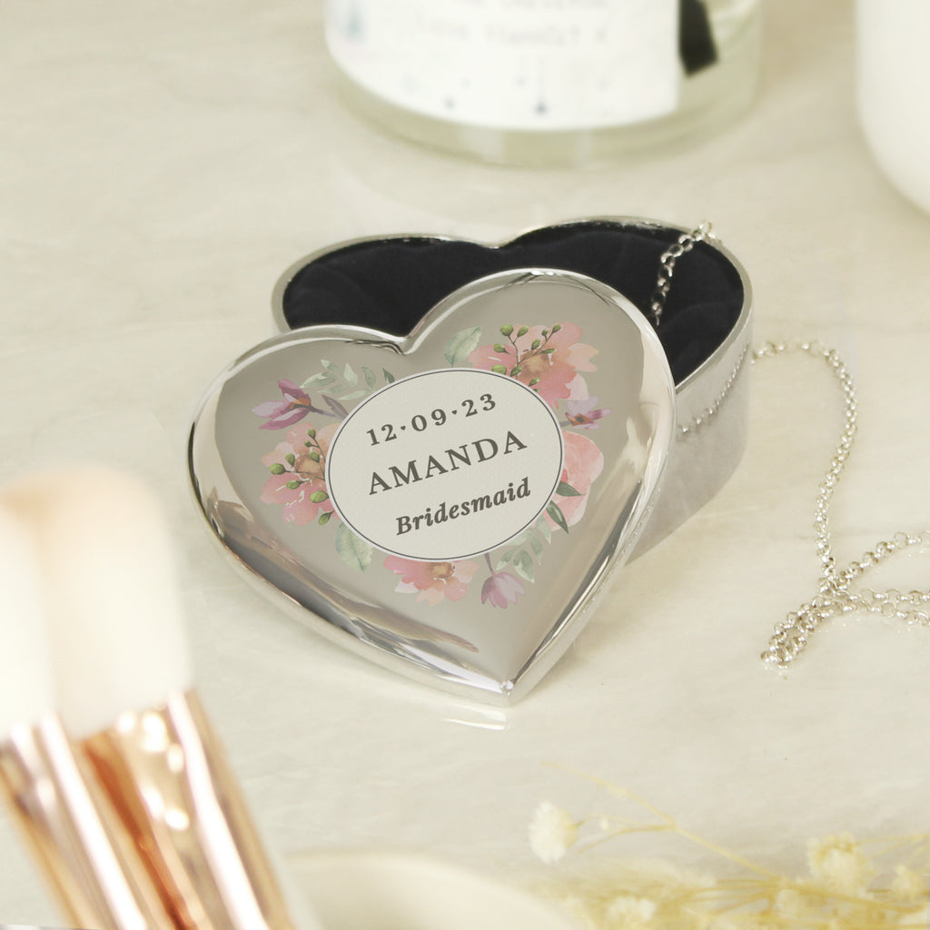 Personalised Floral Watercolour Heart Trinket Box | Trinket, Jewellery & Keepsake Boxes
