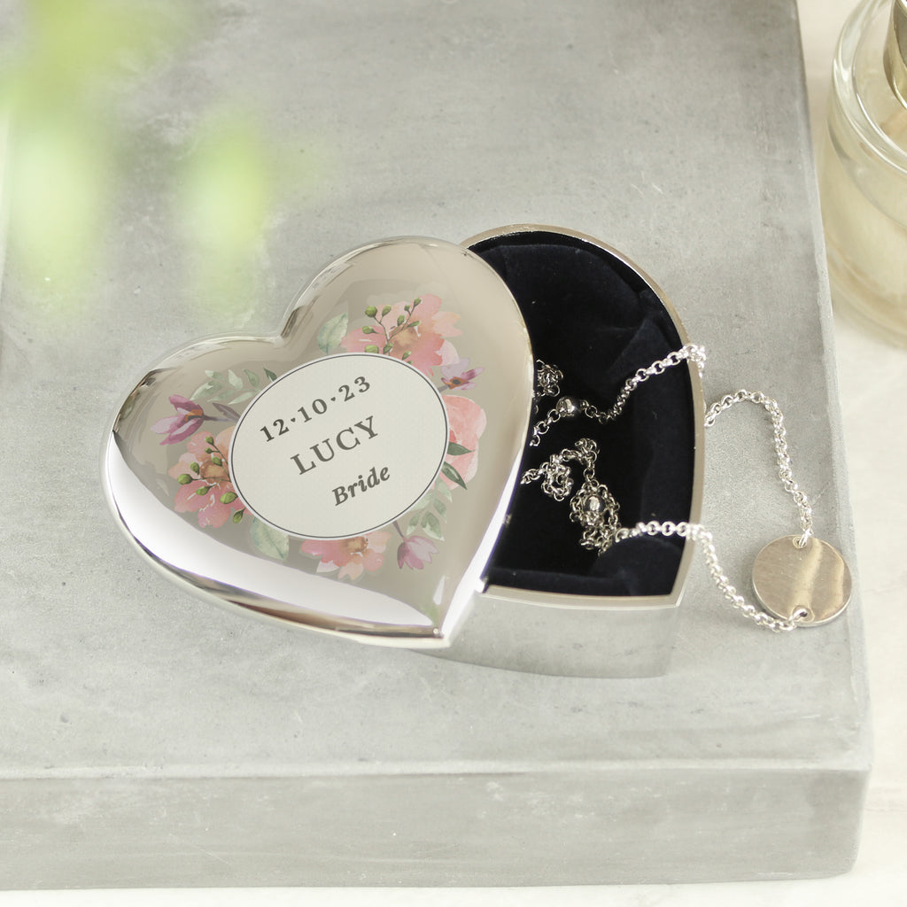 Personalised Floral Watercolour Heart Trinket Box | Trinket, Jewellery & Keepsake Boxes