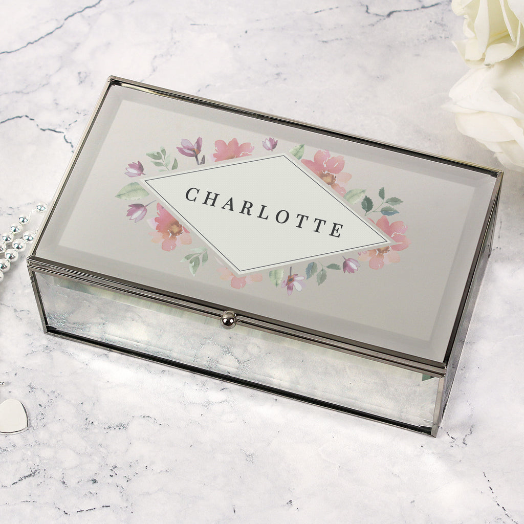 Personalised Floral Watercolour Mirrored Jewellery Box | Gift for Her
