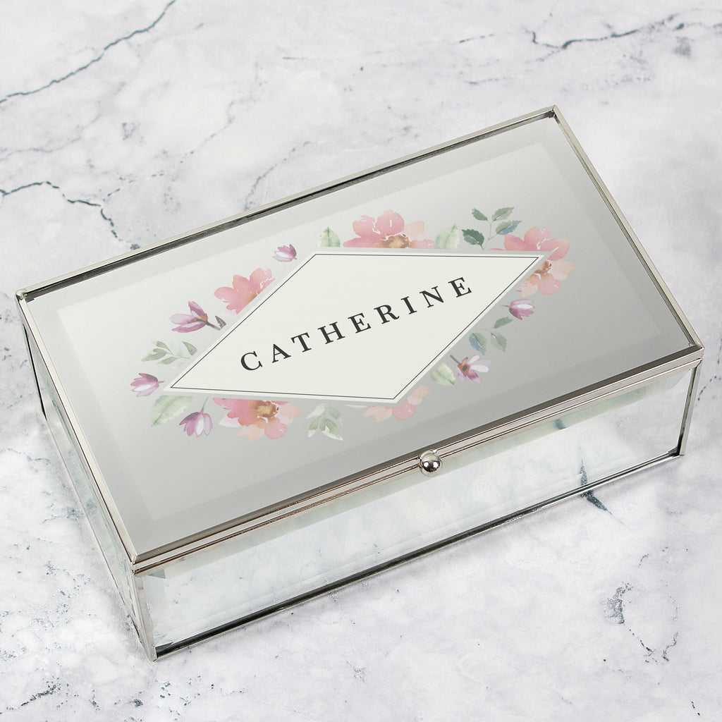 Personalised Floral Watercolour Mirrored Jewellery Box | Gift for Her