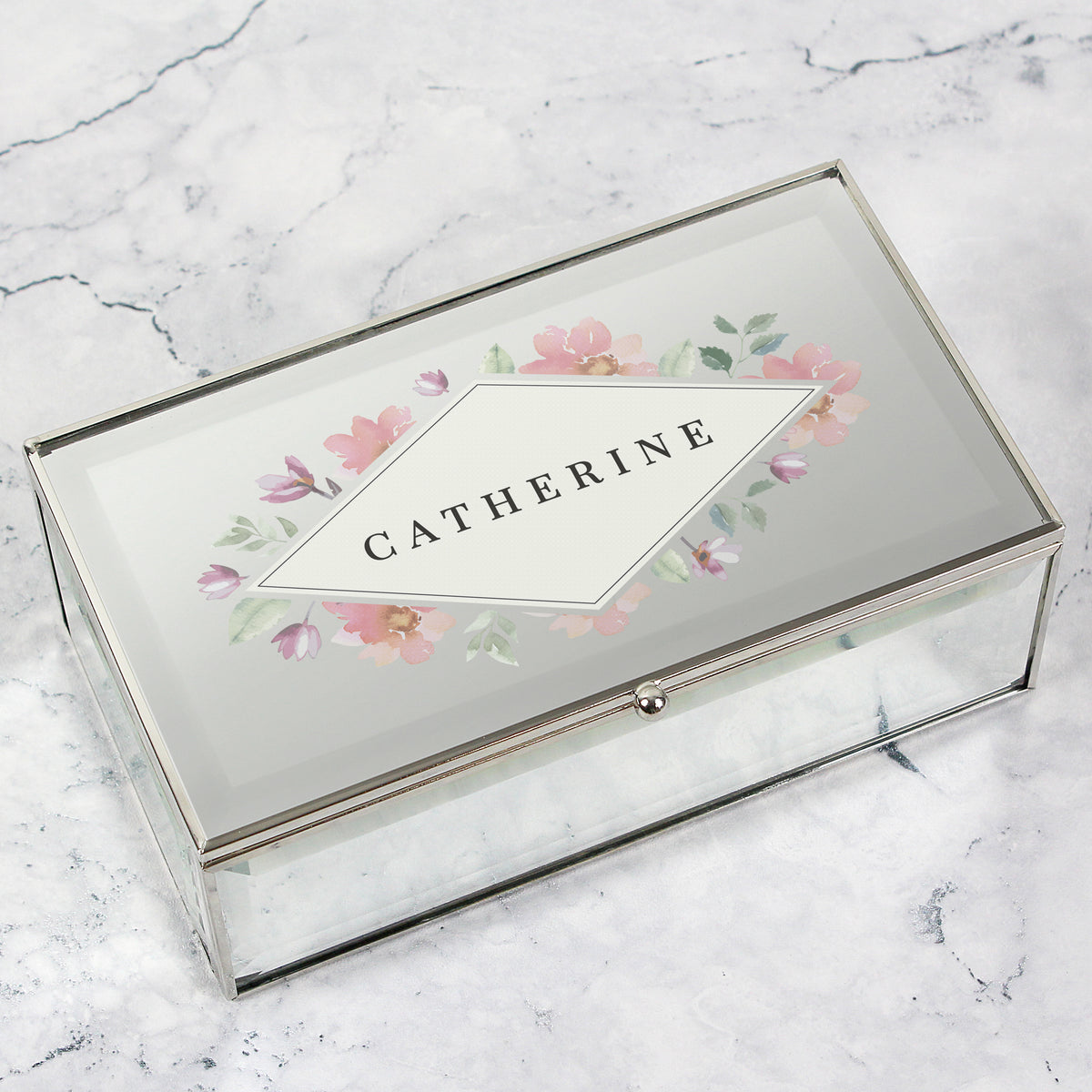 Personalised Floral Watercolour Mirrored Jewellery Box | Gift for Her