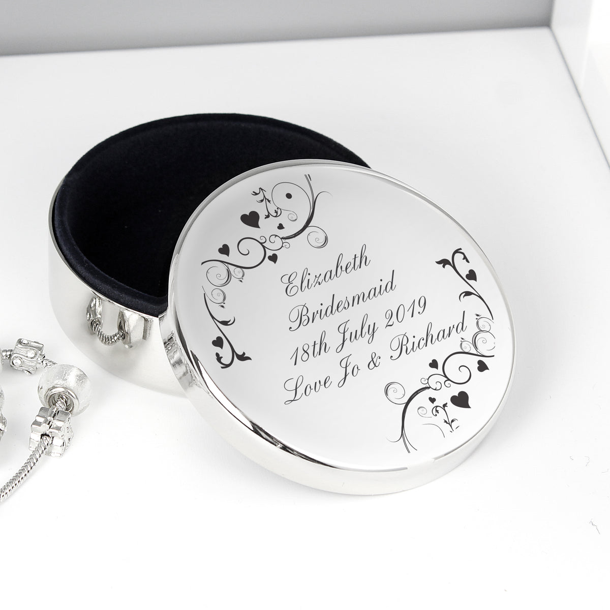 Personalised Black Swirl Round Trinket Box | Trinket, Jewellery & Keepsake Boxes