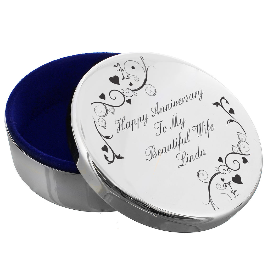 Personalised Black Swirl Round Trinket Box | Trinket, Jewellery & Keepsake Boxes