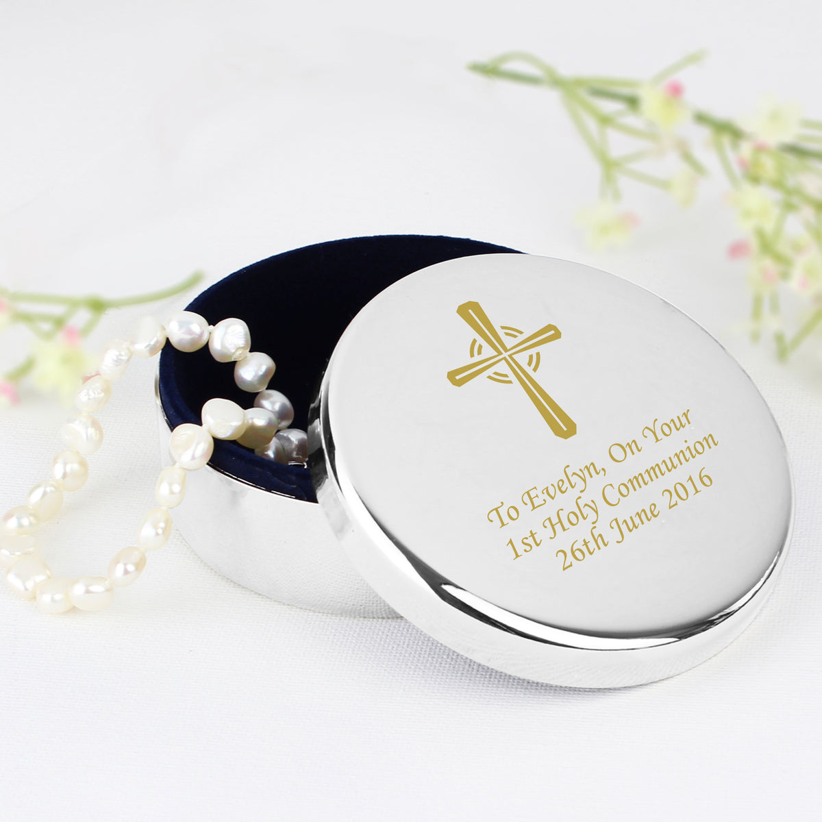Personalised Gold Cross Trinket Box - Ideal For Rosary Beads | Trinket, Jewellery & Keepsake Boxes | Wedding Gift