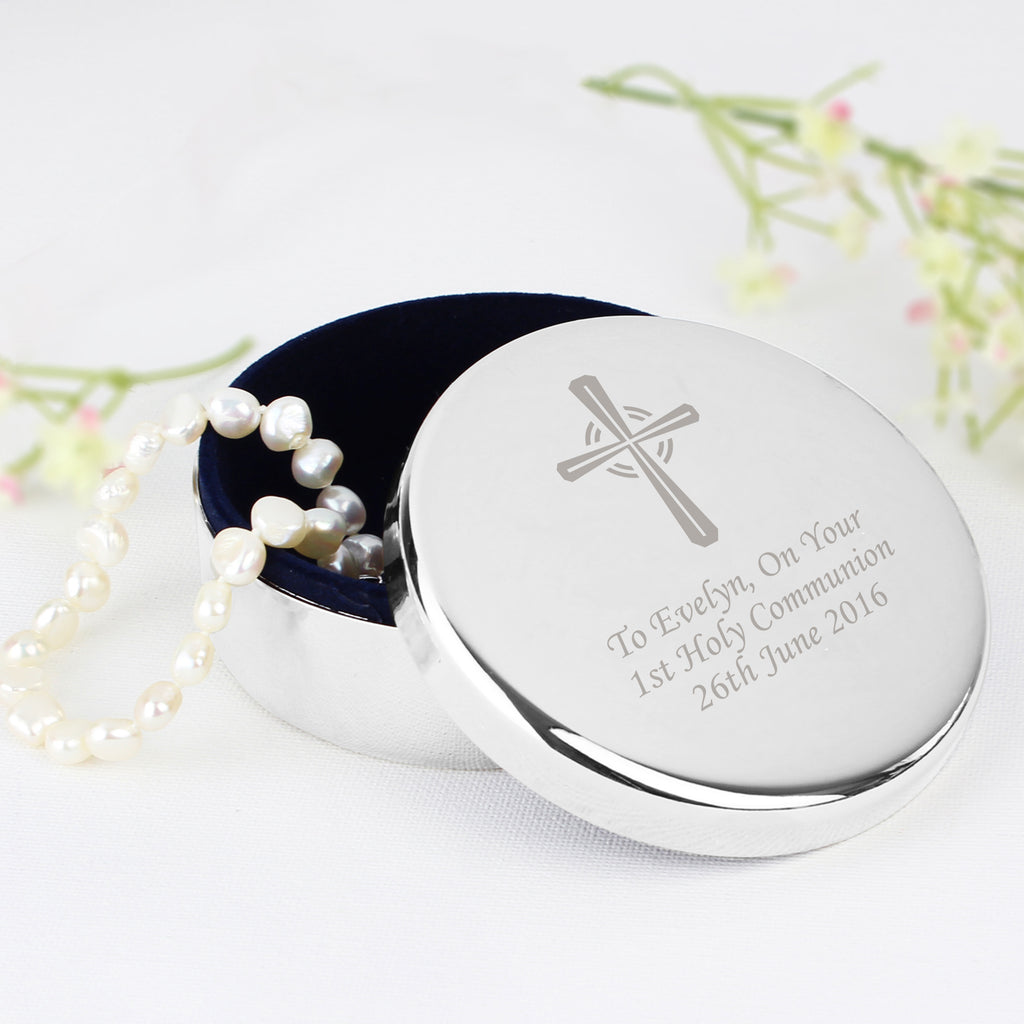 Personalised Silver Cross Trinket Box - Ideal For Rosary Beads | Trinket, Jewellery & Keepsake Boxes | Wedding Gift