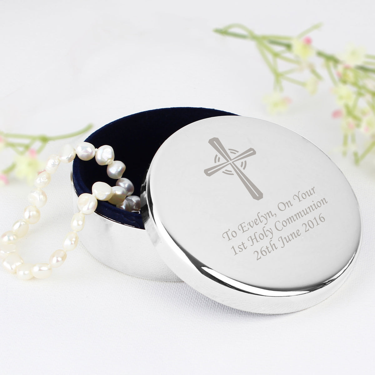 Personalised Silver Cross Trinket Box - Ideal For Rosary Beads | Trinket, Jewellery & Keepsake Boxes | Wedding Gift