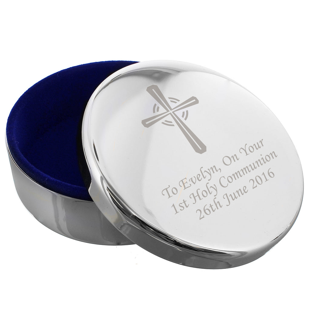 Personalised Silver Cross Trinket Box - Ideal For Rosary Beads | Trinket, Jewellery & Keepsake Boxes | Wedding Gift