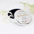 Personalised Godmother 'Floral Watercolour' Round Trinket Box | Trinket, Jewellery & Keepsake Boxes
