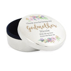 Personalised Godmother 'Floral Watercolour' Round Trinket Box | Trinket, Jewellery & Keepsake Boxes